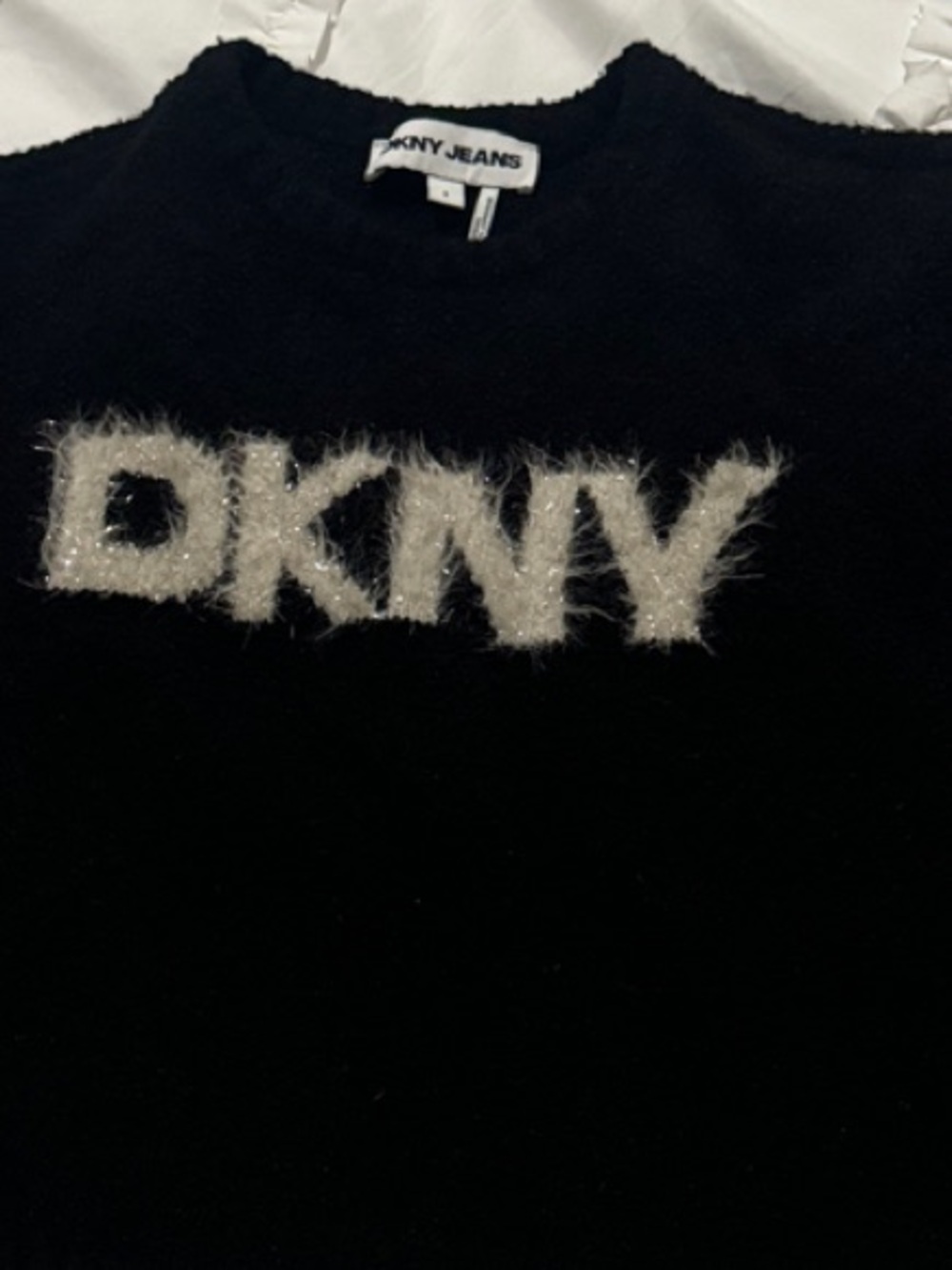 DKNY Black Crewneck Sweater with Contrasting White Logo